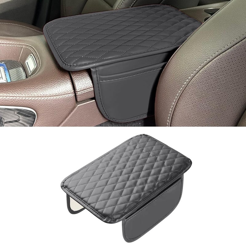Tioollev Car Armrest Box Cover Diamond Quilted Grade Leather Console Organizer Car with Side Storage Pocket Universal Vehicle Middle Console Cover, Most Vehicle, SUV, Truck. (Gray) - Image 1